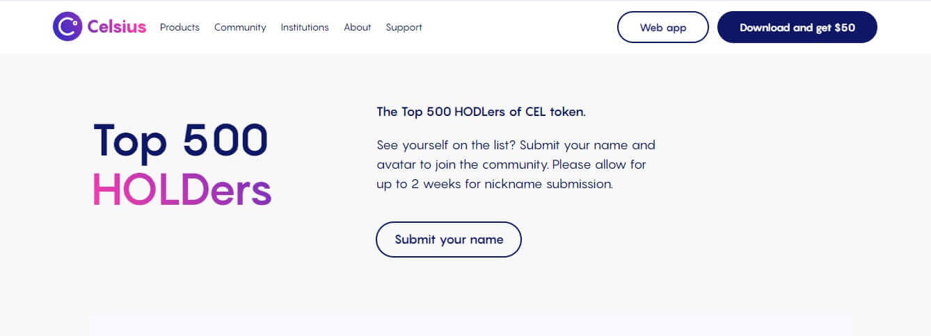 Become the part of Top 500 HODLers on Celsius Network Platform