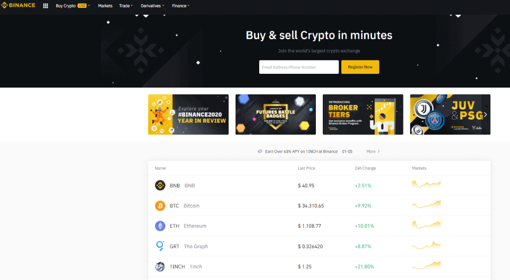 Binance Exchange User Interface