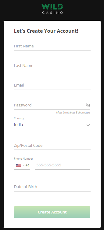 Wild Casino Registration Process