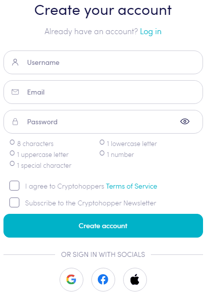 Cryptohopper Sign Up Process